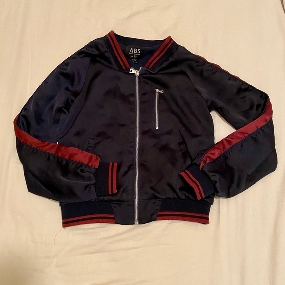 NAVY and maroon nylon varsity jacket size small - Picture 2 of 4